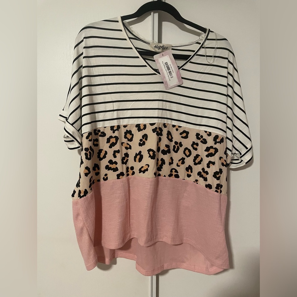 Haptics Women's Pink Striped and Leopard Print Top